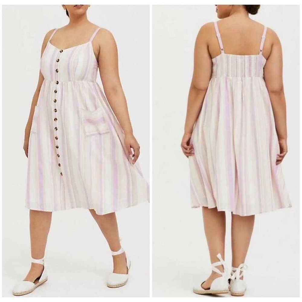 Torrid linen cotton Pastel Striped Midi Dress with pockets